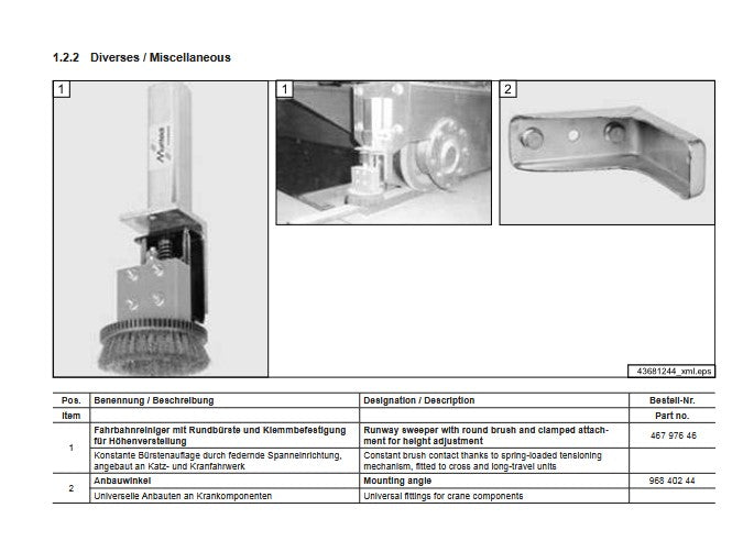 Demag Baugruppe Schienenräumer, mit Rundbürste und Klemmbefestigungfür Höhenverstellung, Anbaumaterial – Ansicht 2