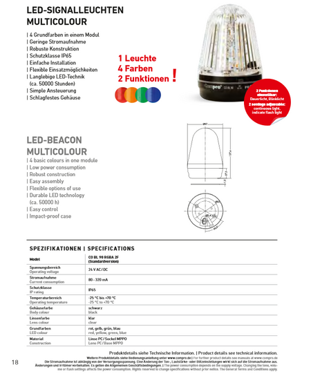 LED Leuchte, MULTICOLOR Optische Signalgeber, 24VAC/DC – Ansicht 2