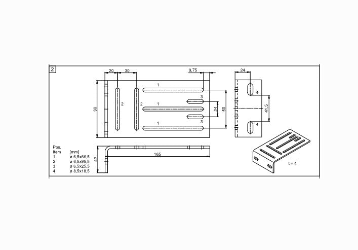 Demag Montageplatte Endschalter L-90x42x165 t=4Schalteranbaublech 2 S235JRG2C, Anbaumaterial