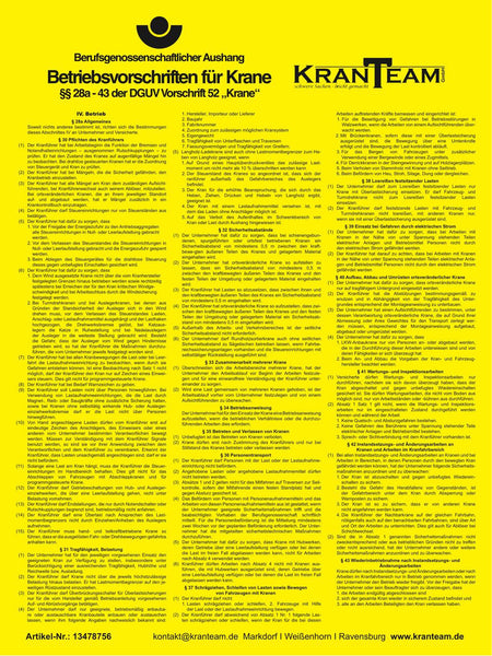 Betriebsvorschriften für Krane DGUV V52