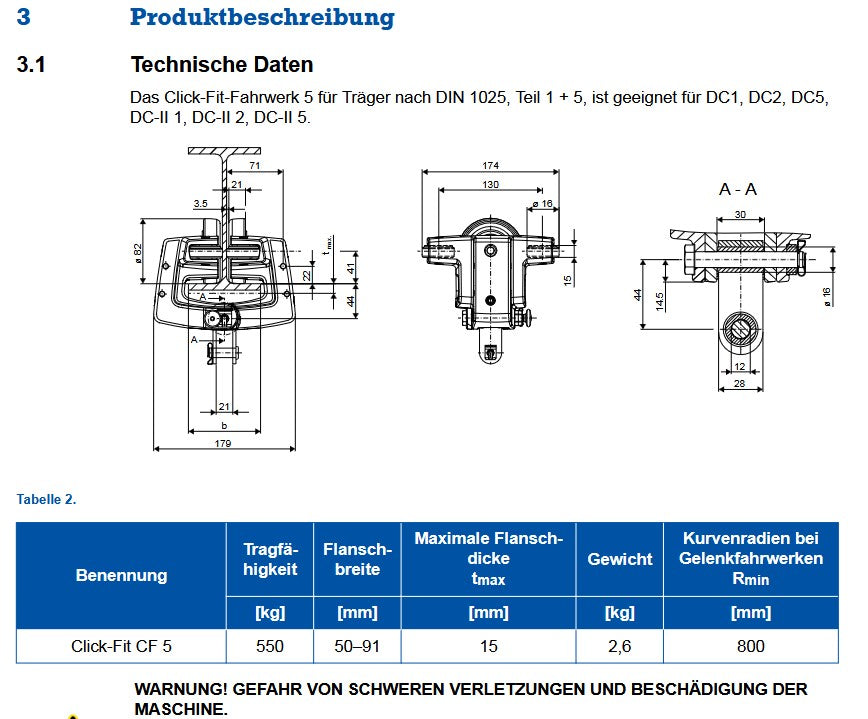 Demag Fahrwerk Click-Fit CF5, für Kettenzug DC,DK, PK 500Kg Traglast – Ansicht 3