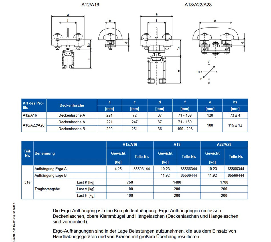 Demag Aufhängung KBK ALU, ERGO A18/22/28, Deckenlasche B – Ansicht 2