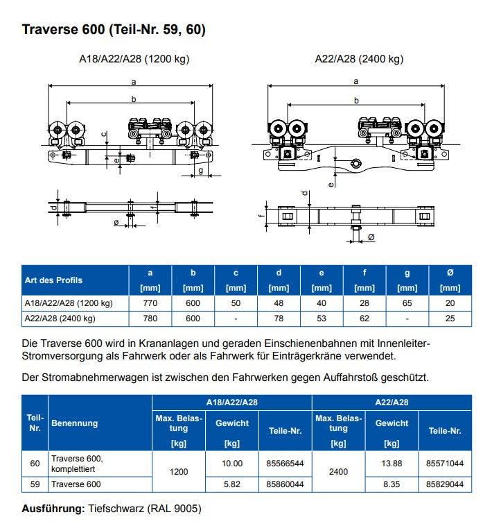Demag Traverse 600 (Solo) Aluline KBK-A18/A22_KBK II, 1200Kg Traglast – Ansicht 5