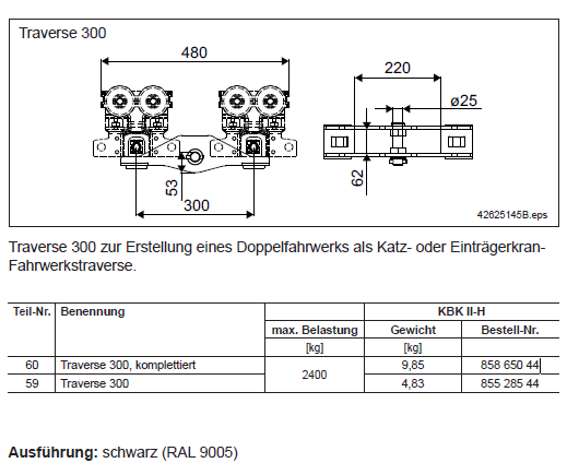 Demag KBK-II Traverse 300, komplettiert, Fahrwerk, Doppelfahrwerk – Ansicht 2