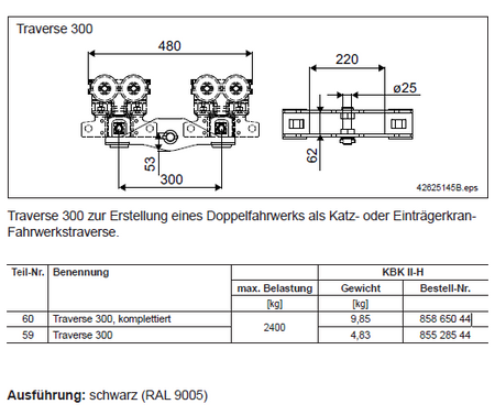 Demag KBK-II Traverse 300, komplettiert, Fahrwerk, Doppelfahrwerk – Ansicht 2
