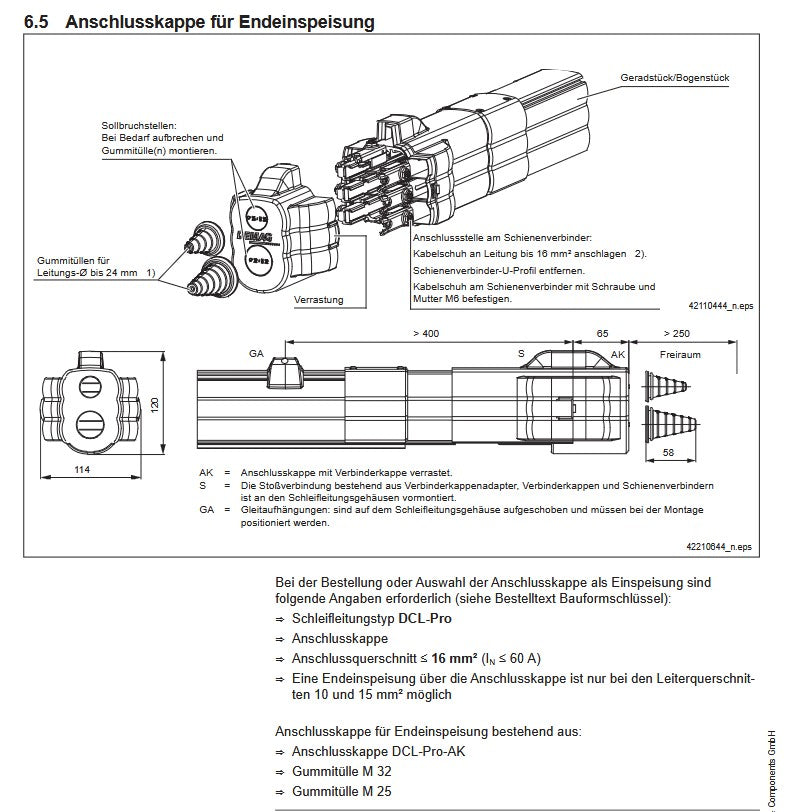 Demag DCL Stromschiene, Bahnabschluss Set DCL-Pro, Endkappe, Endeinspeisung – Ansicht 2