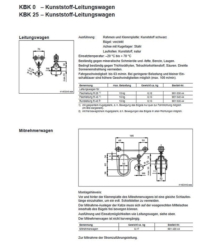 Demag KBK-0 / KBK-25 Kabelwagen, Leitungswagen R25, Schleppsystem, Flursteuerung – Ansicht 4