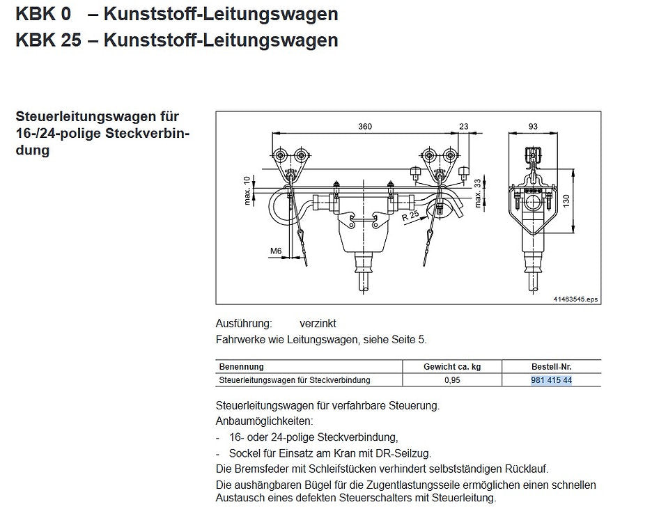 Demag KBK-25 Kabelwagen R25, Flachleitung bis 52mm, Schleppsystem, Schleppleitun – Ansicht 4