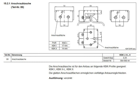 Demag Anschraublasche KBK, Schienenanbau, Anbau KBK Profile, KBK-I /-II /-II-H /-III – Ansicht 2
