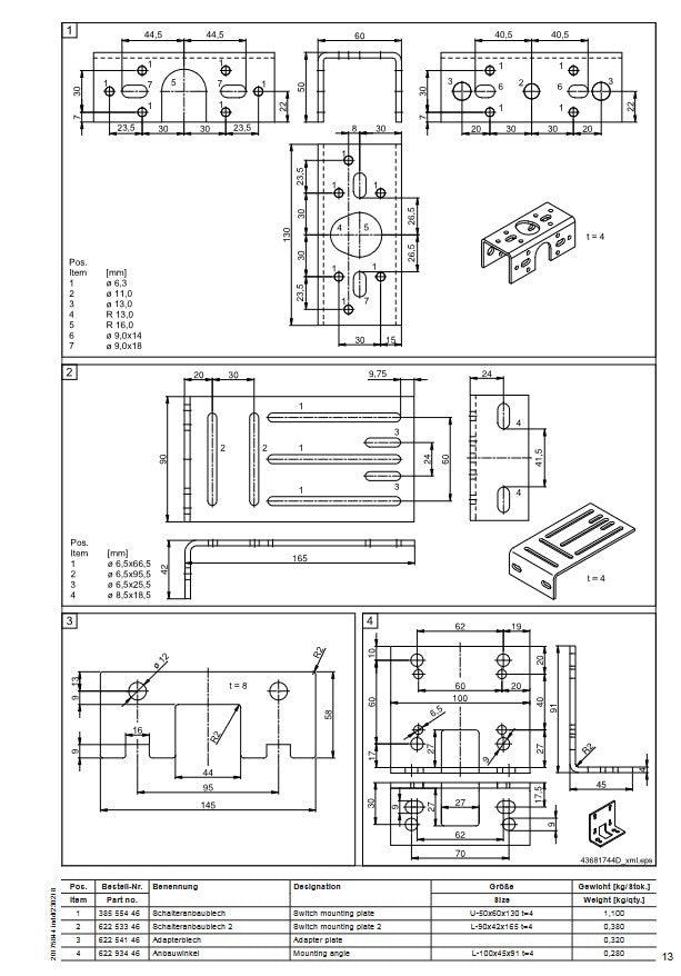 Demag Montageplatte Endschalter L-90x42x165 t=4Schalteranbaublech 2 S235JRG2C, Anbaumaterial – Ansicht 2