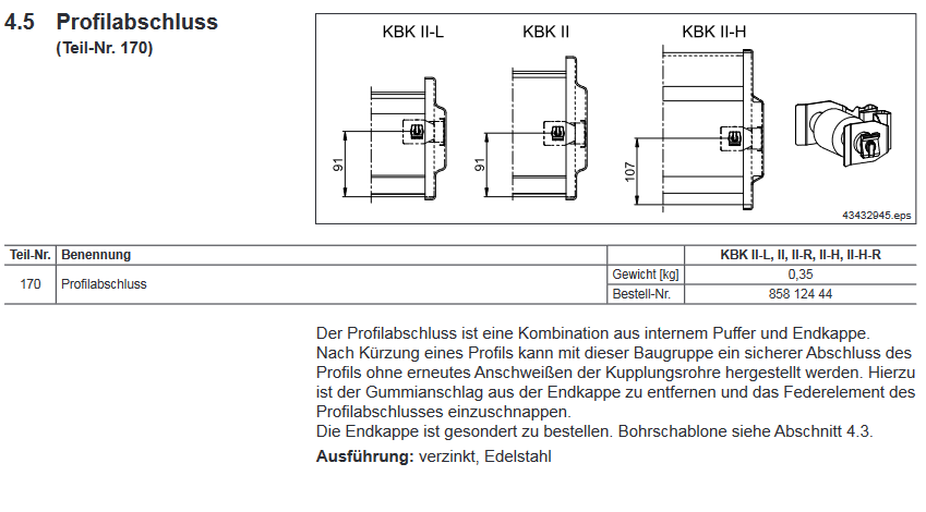 Demag Bahnpuffer mit Halter für Endkappe, Profilabschluss KBK I – Ansicht 3