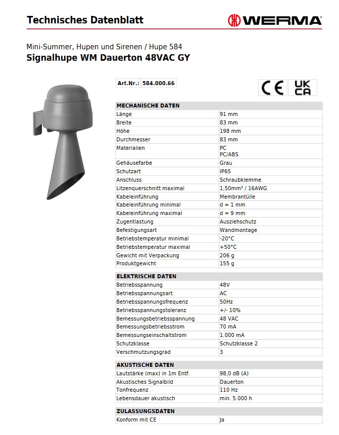 Signalhupe WM Dauerton 48VAC GY – Ansicht 3