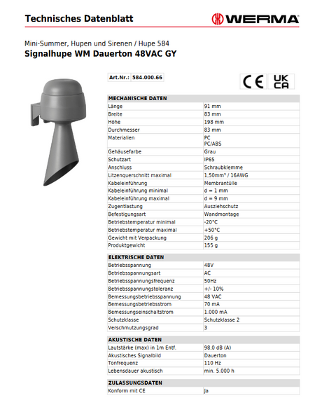 Signalhupe WM Dauerton 48VAC GY – Ansicht 3