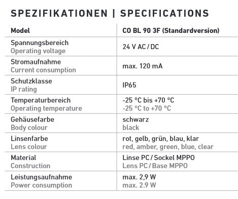 LED-Leuchte KLAR, 3_Funktionen (Dauerlicht / Blinklicht /Blitzlicht) 24VDC/AC – Ansicht 3