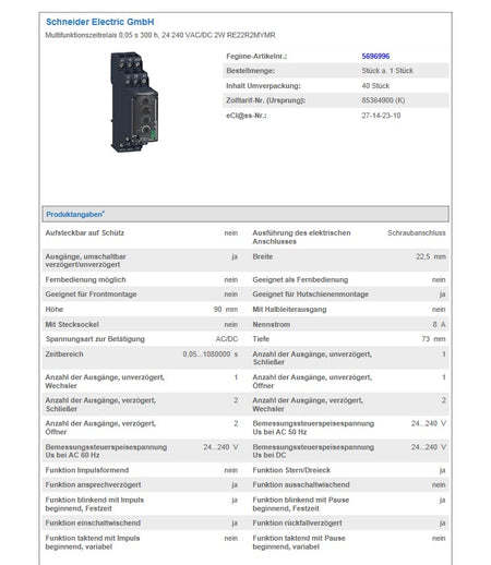 Multifunktionszeitrelais, 0,05 s-300 h, 24-240VAC/DC, 2 W – Ansicht 2