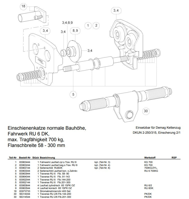 Demag Traverse RU6 Spurkranzbreite 91-143, max. 700Kg – Ansicht 2