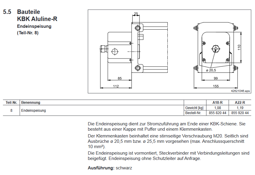 Demag Endeinspeisung KBK-A22-R, Endeinspeisung Schiene – Ansicht 2