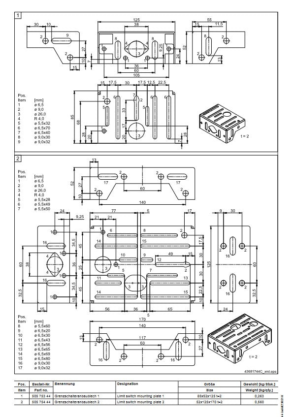 Demag Montageplatte Endschalter 1Grenzschalteranbaublech 85x52x125 t=2, Anbaumaterial – Ansicht 2