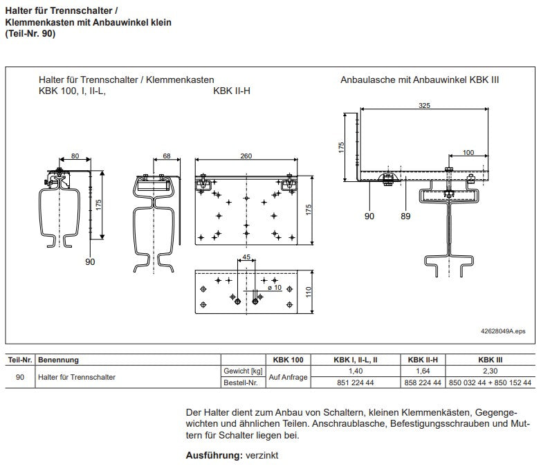 Demag Anschraublasche KBK, Schienenanbau, Anbau KBK Profile, KBK-I /-II /-II-H /-III – Ansicht 3