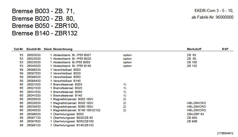 Demag Überholungsset, Bremse B050, Motor ZB112, 132 – Ansicht 3