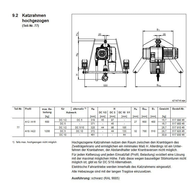 Demag Aluline KBK-A18/A22_KBK-II / II-L, Katzrahmen ohne Fahrwerke