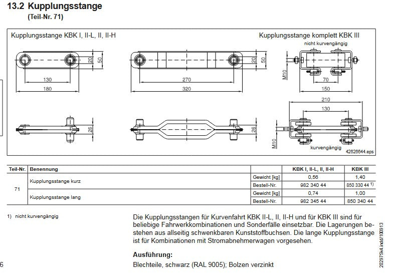 Kupplungsstange 130, für KBK II Fahrwerke, Antriebe, Traversen