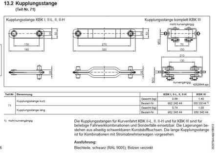 Kupplungsstange 130, für KBK II Fahrwerke, Antriebe, Traversen