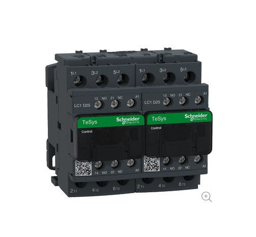 Wendeschützkombination, 11KW, 25A, Spule 24 VDC, LC1D 3p, +1S+1Ö, Leistung