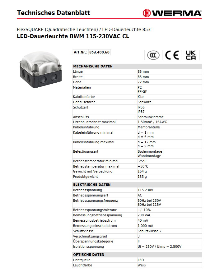 LED-Dauerleuchte BWM 115-230VAC CL – Ansicht 3