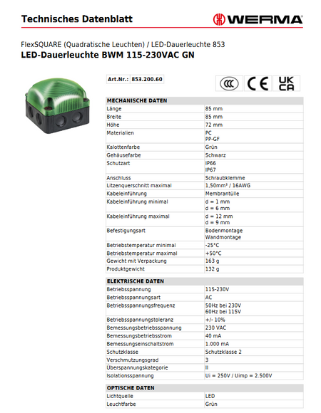 LED-Dauerleuchte BWM 115-230VAC GN – Ansicht 3