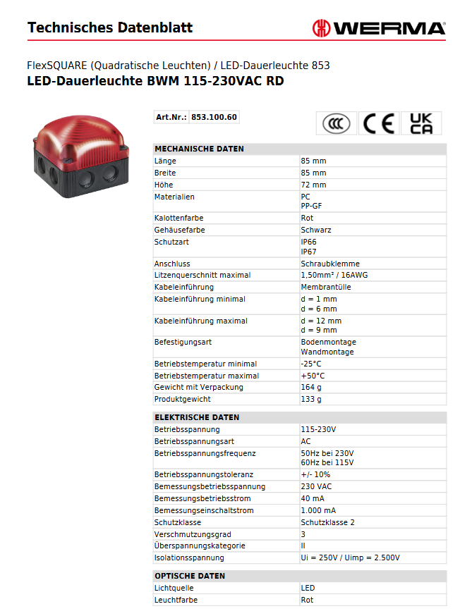 LED-Dauerleuchte BWM 115-230VAC RD – Ansicht 3