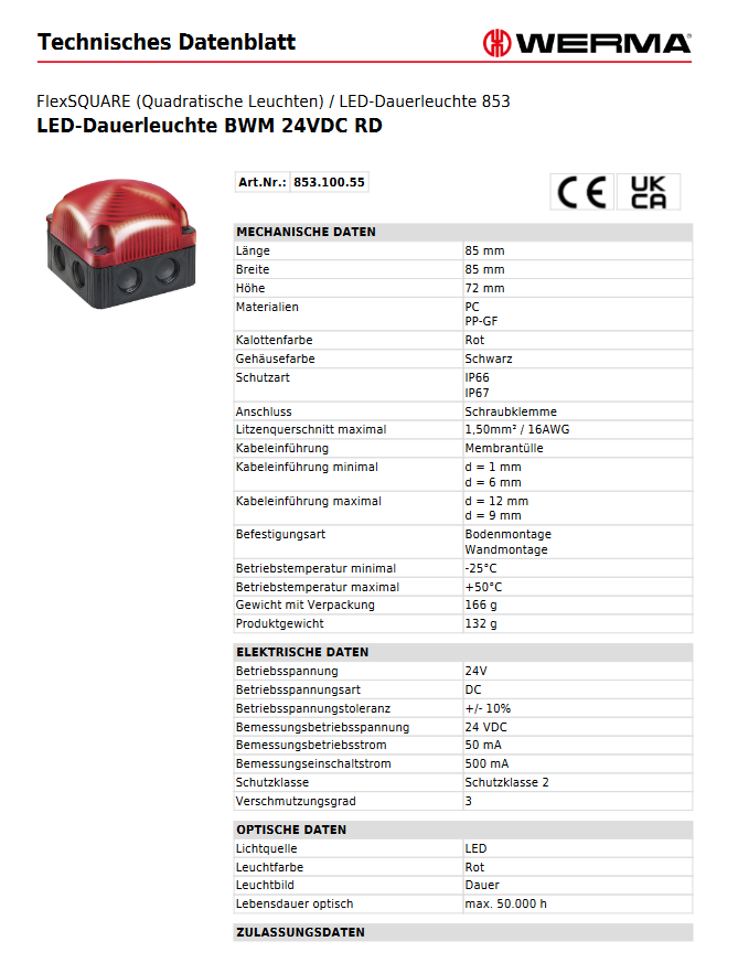LED-Dauerleuchte BWM 24VDC RD – Ansicht 3