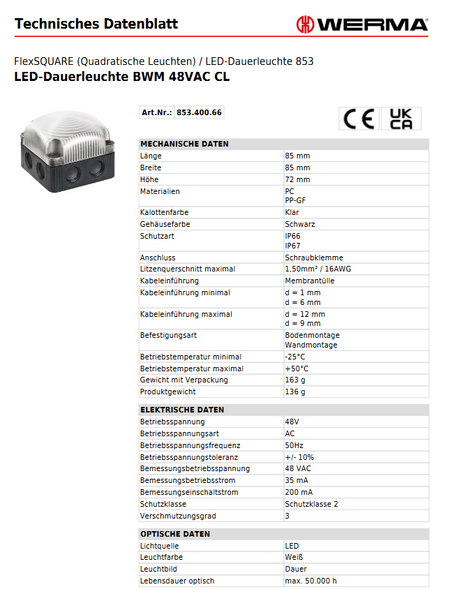 LED-Dauerleuchte BWM 48VAC CL – Ansicht 3