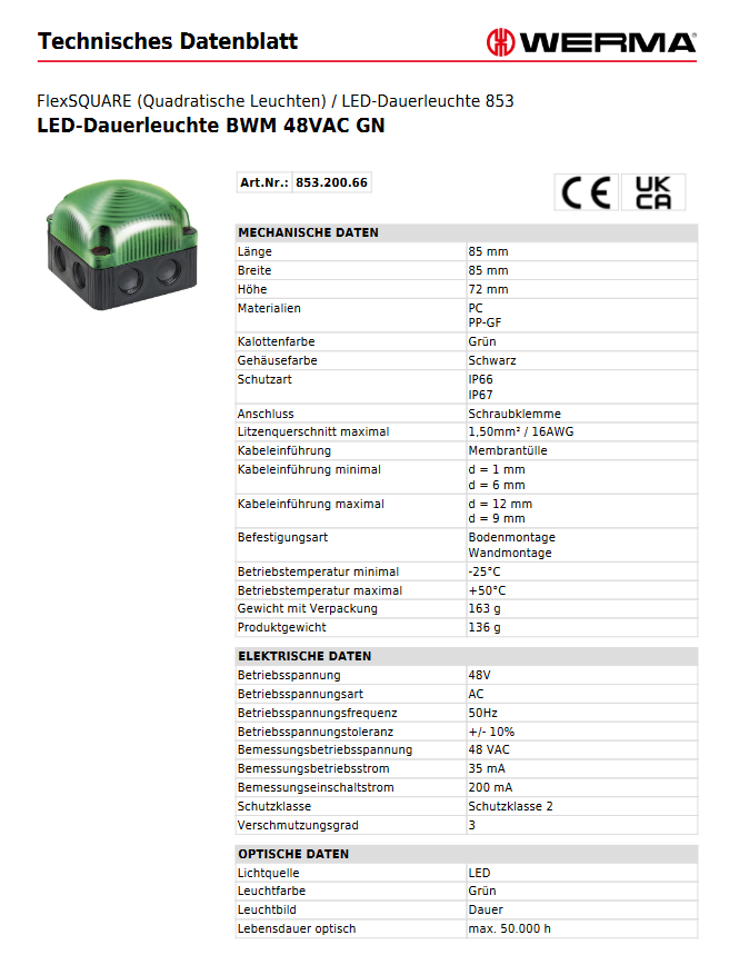 LED-Dauerleuchte BWM 48VAC GN – Ansicht 3