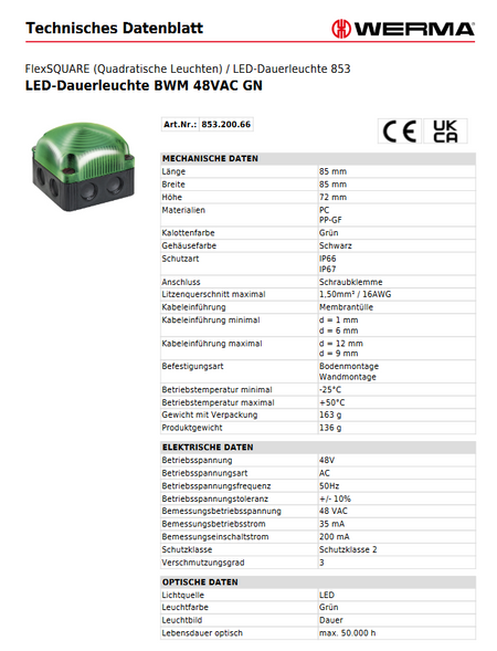 LED-Dauerleuchte BWM 48VAC GN – Ansicht 3