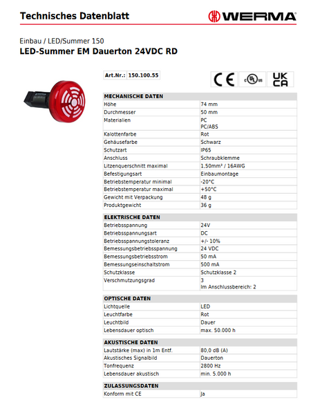 LED-Summer EM Dauerton 24VDC RD – Ansicht 2