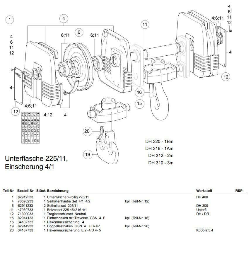 Demag Seilrolle, Seildurchmesser: 11 mm, DH300 / DH400, für Ober- / Unterflasche 225/11 – Ansicht 2