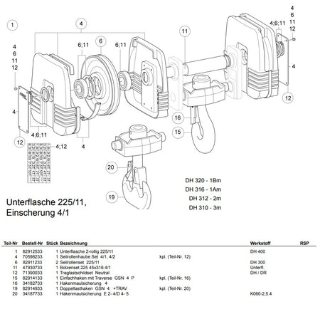 Demag Seilrolle, Seildurchmesser: 11 mm, DH300 / DH400, für Ober- / Unterflasche 225/11 – Ansicht 2
