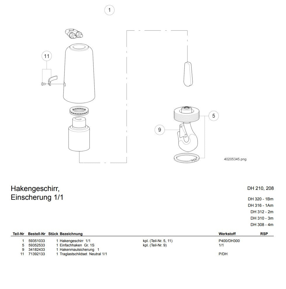 Demag Traglastschildset P/DH-1/1, DH200, für Hakengeschirr 1/1 – Ansicht 2