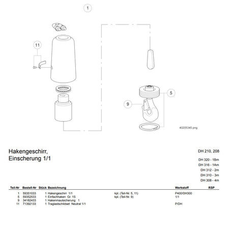 Demag Traglastschildset P/DH-1/1, DH200, für Hakengeschirr 1/1 – Ansicht 2