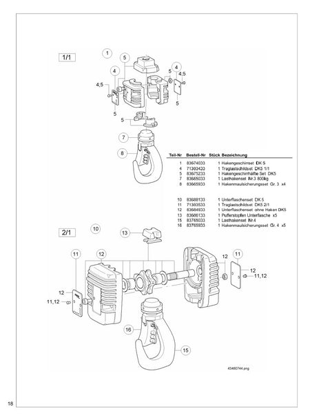 Demag Lasthaken einzeln , für Hakengeschirrset DK 1-2 in 2/1 _ DK 5 in 1/1 - Nr.3 800kg (auch passend DC5 – Ansicht 4