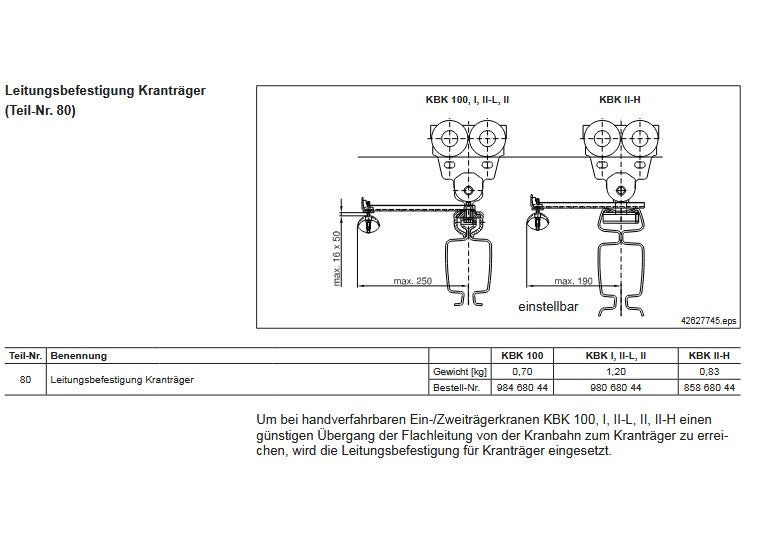 Demag Leitungsbefestigung KBK Brücke, Anbau KBK II-H Profile – Ansicht 2