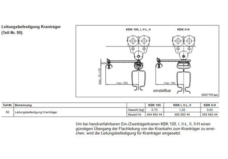 Demag Leitungsbefestigung KBK Brücke, Anbau KBK II-H Profile – Ansicht 2