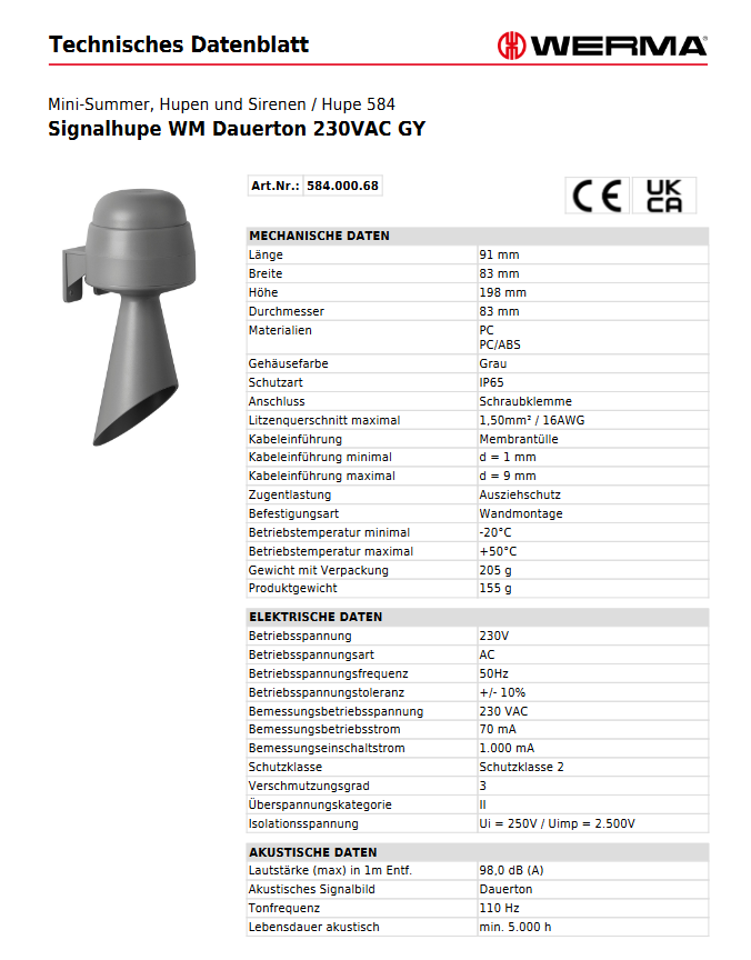 Signalhupe WM Dauerton 230VAC GY – Ansicht 3