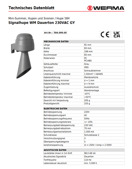 Signalhupe WM Dauerton 230VAC GY – Ansicht 3