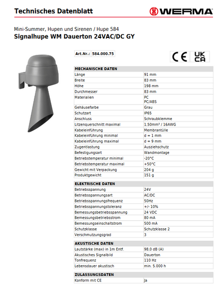 Signalhupe WM Dauerton 24VAC/DC GY – Ansicht 3