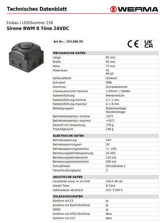 Sirene BWM 8 Töne 24VDC – Ansicht 3