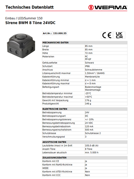 Sirene BWM 8 Töne 24VDC – Ansicht 3