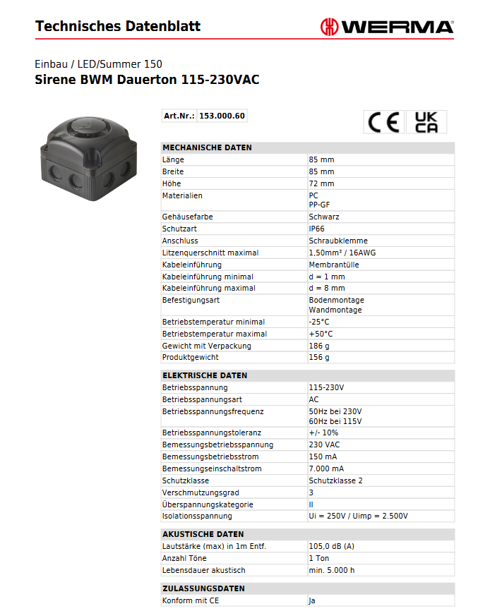 Sirene BWM Dauerton 115-230VAC – Ansicht 3