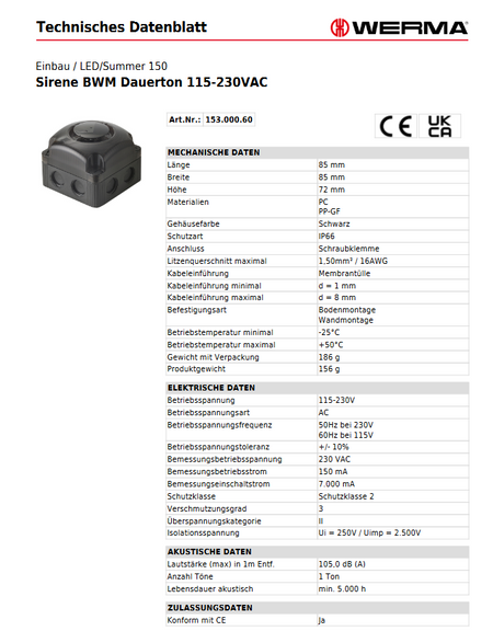 Sirene BWM Dauerton 115-230VAC – Ansicht 3